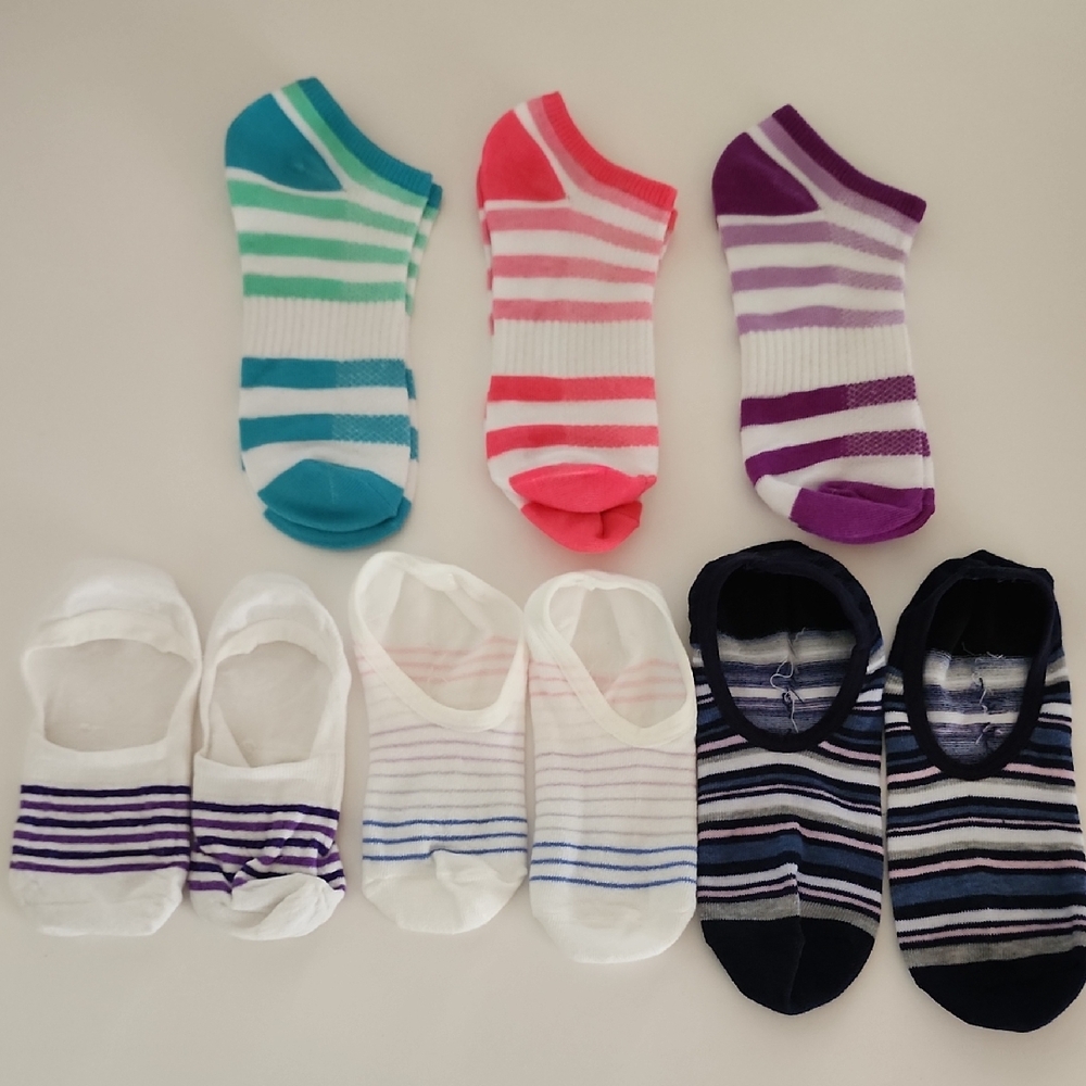UNBRANDED Striped Ankle Socks Set Of 3 Multicolor & No Show Socks Set Of 3